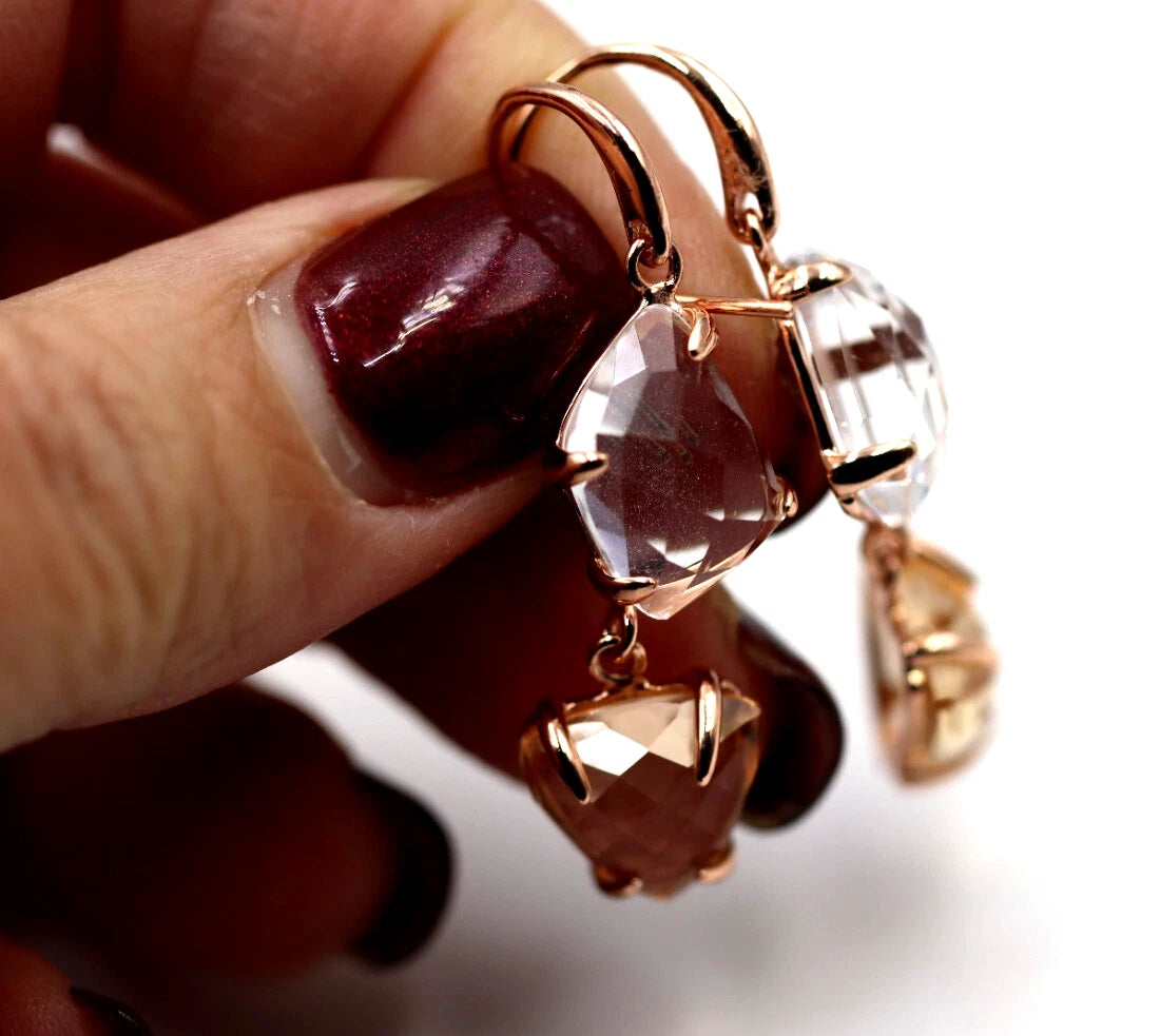 Genuine 925 Sterling Silver Rose Gold Plated Crystal Earrings