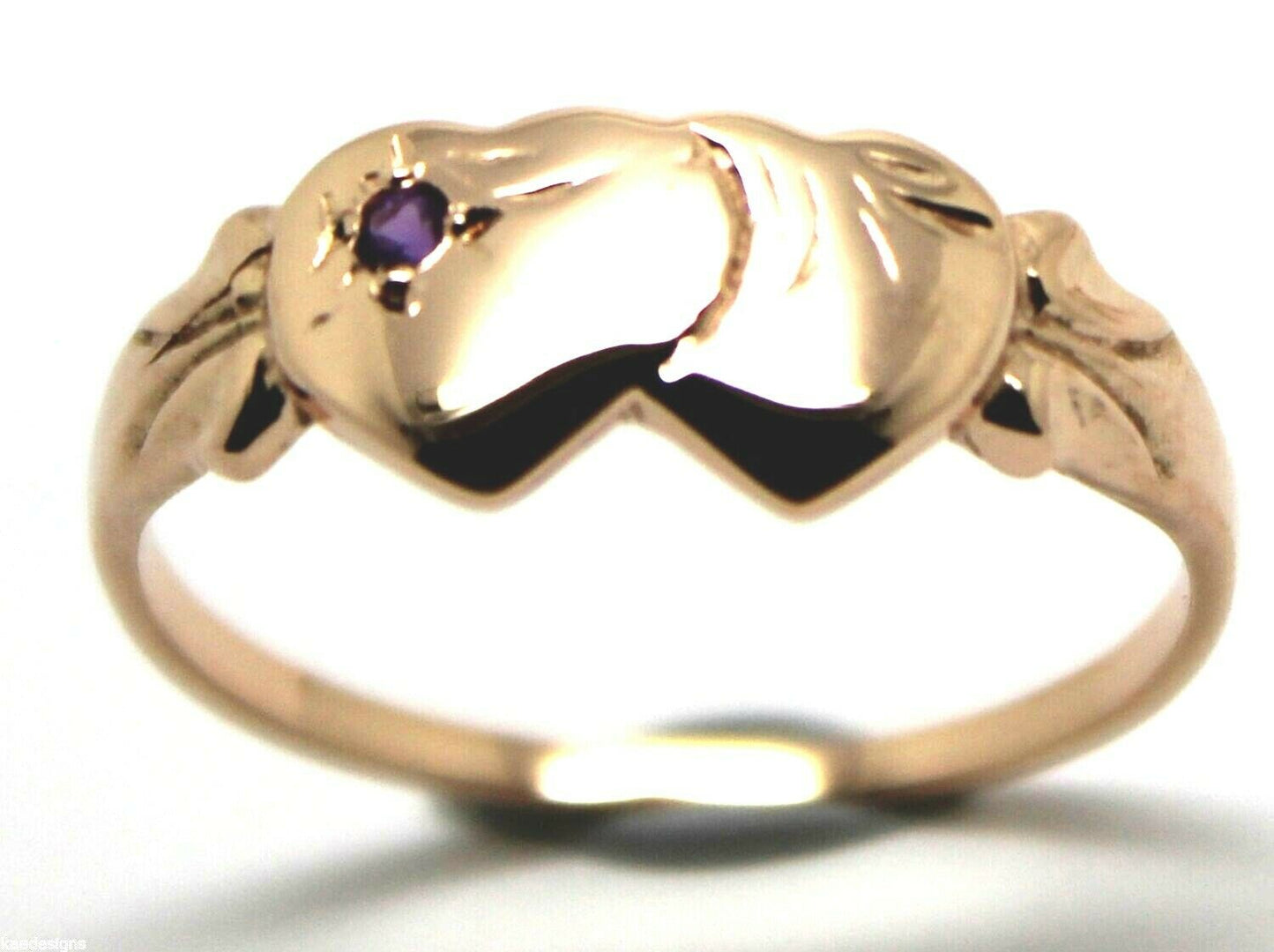 Genuine 9ct 9k 375 Rose Gold Double Heart Yellow Purple Amethyst February Birthstone Signet Ring In your size