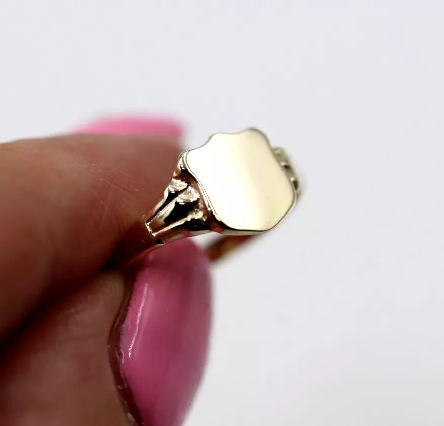 Size G, Kaedesigns New Childs Solid 9ct 9k Yellow, Rose or White Gold Shield Signet Ring