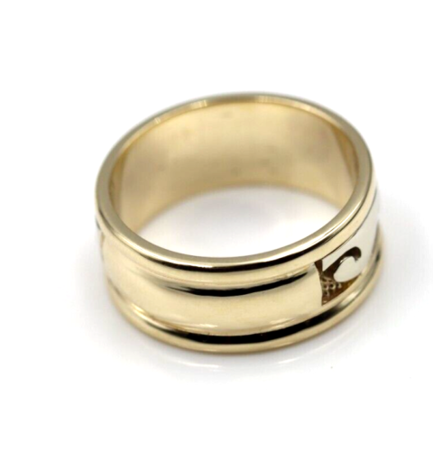 Solid Genuine 9ct 9kt Yellow And White Gold Mens Surf Wave Ring - Choose your ring size