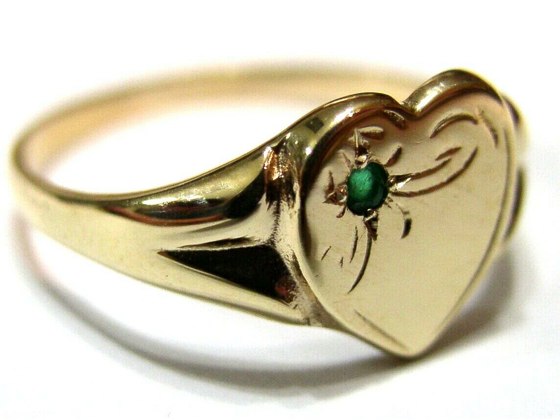 Size O 1/2 Genuine 9ct 9K Yellow, Rose or White Gold Green Tsavorite Garnet Signet Ring 265