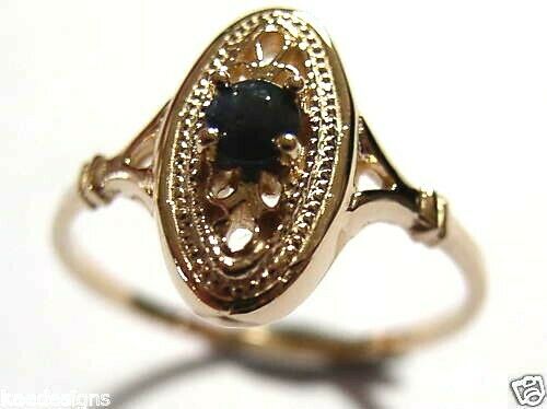 Genuine 9ct 9K 375 Yellow, Rose or White Gold Delicate Blue Sapphire Filigree Ring - Choose your ring size H to Q