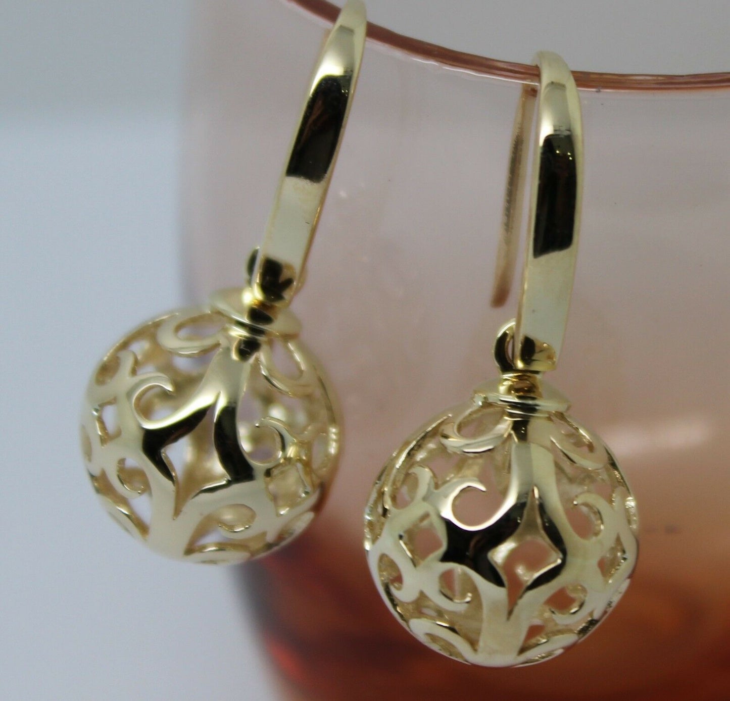 Genuine 9ct Yellow, Rose or White Gold Large Heavy 14mm Thick Hooks Ball Drop Filigree Earrings