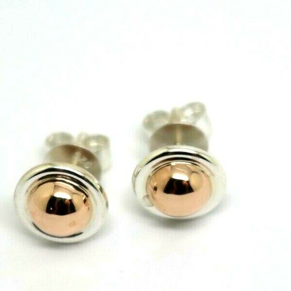 Kaedesigns New Genuine Sterling Silver & 9ct 9k Rose Gold 375 6mm Half Ball Earrings