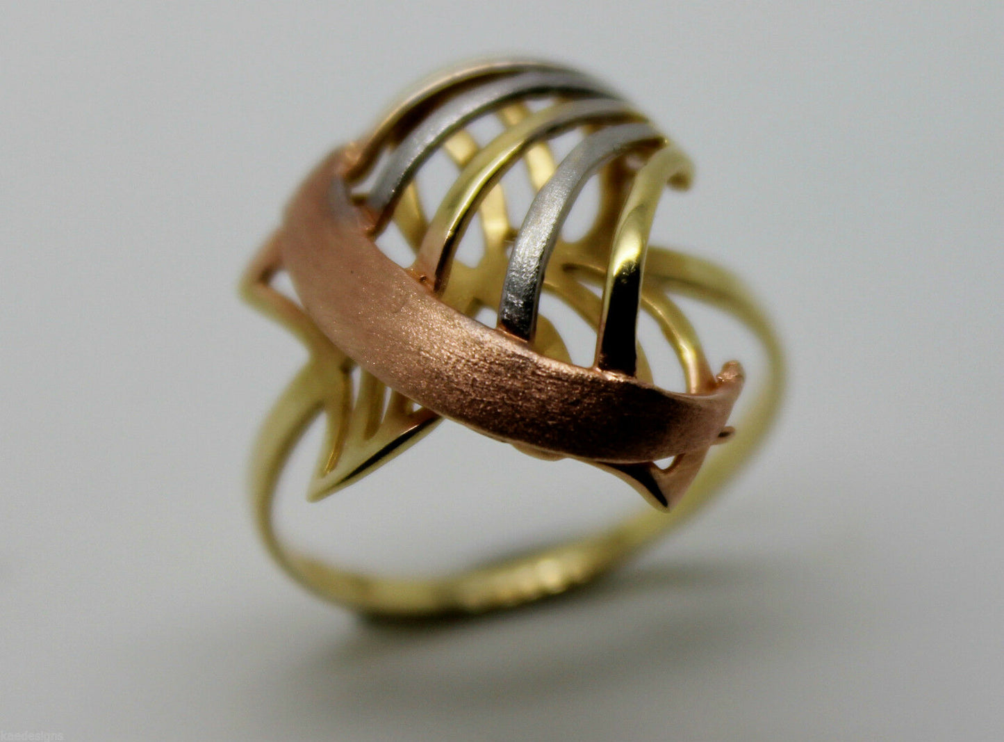 Size P, Genuine 18ct 750 Rose Yellow & White Gold Dress 3 Tone Ring