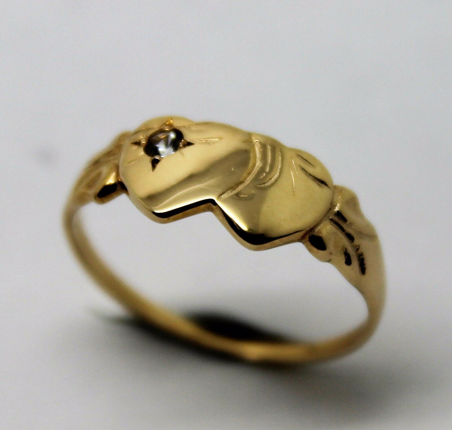 Genuine 9ct Yellow, Rose or White Gold Double Heart White Sapphire Signet Ring - Choose your size