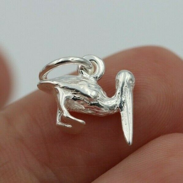 Sterling Silver 925 Small Pelican Bird Charm or Pendant + jump ring