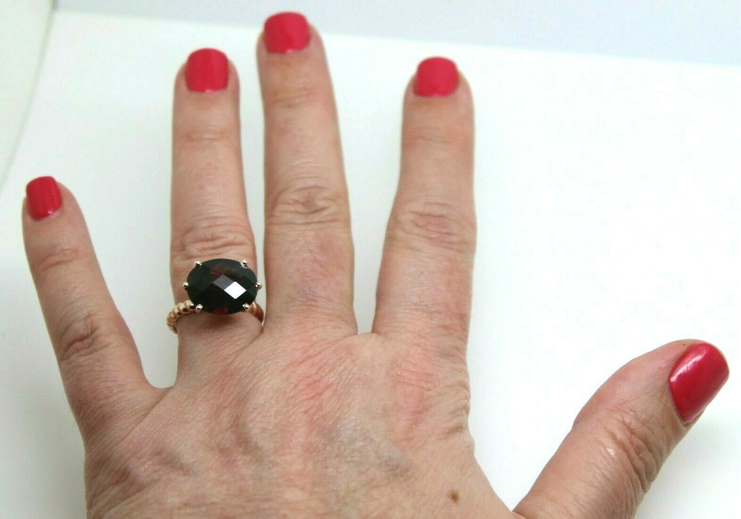 Size K Genuine Checker Board Pyrope Garnet Oval 9ct Rose Gold Dress Rope Ring