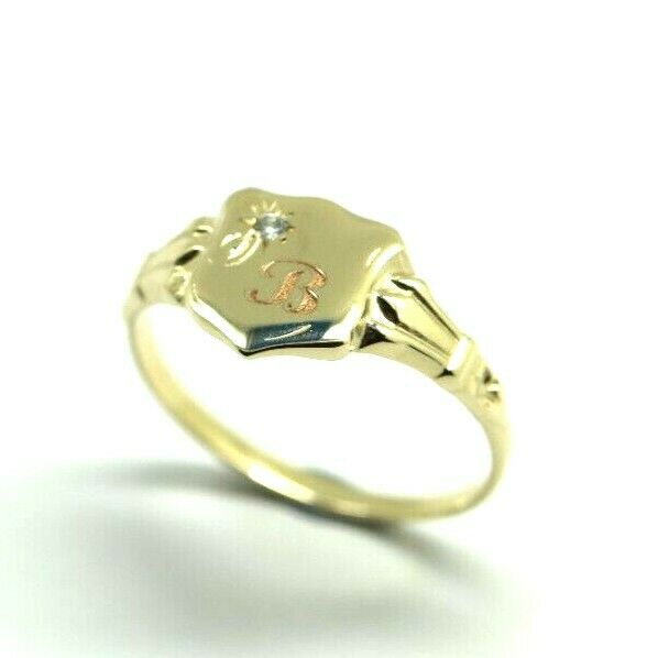 Size K 9ct Yellow Gold Cubic Zirconia Shield Signet Ring -Letter B