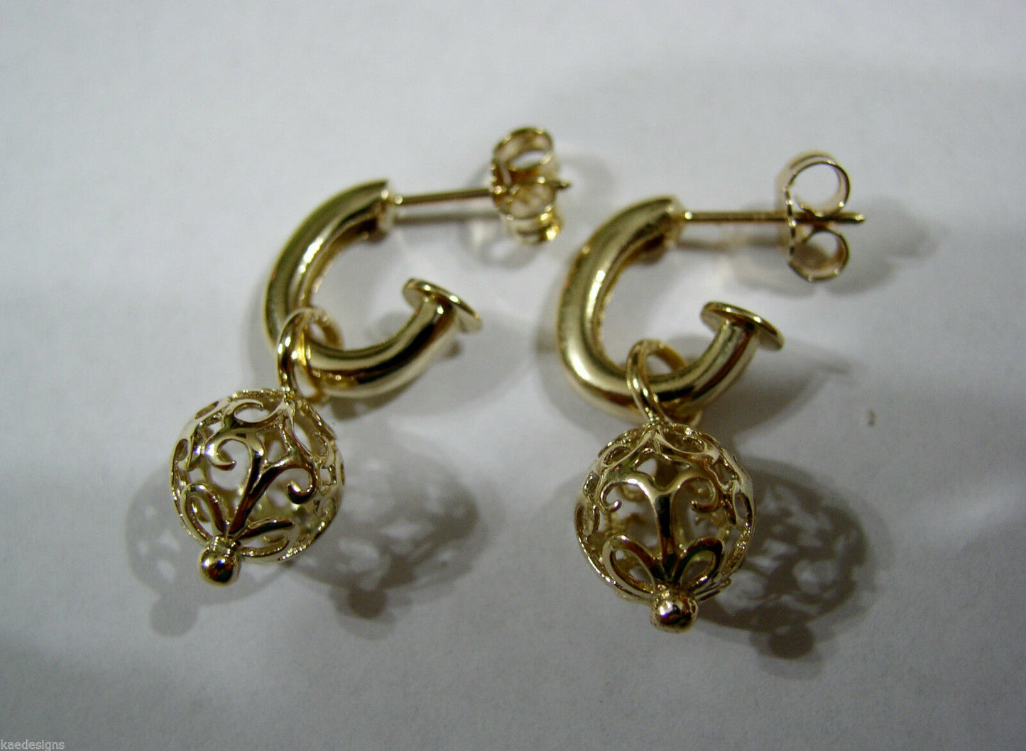Kaedesigns, New Genuine 9ct Yellow, Rose or White Gold 10mm Filigree Ball Hook Earrings