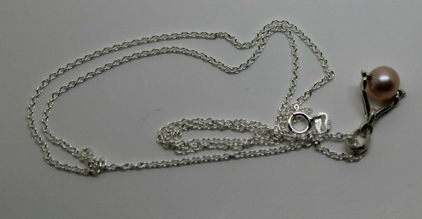 Sterling Silver 925 Chain Necklace & Pearl Ball Spinner Pendant