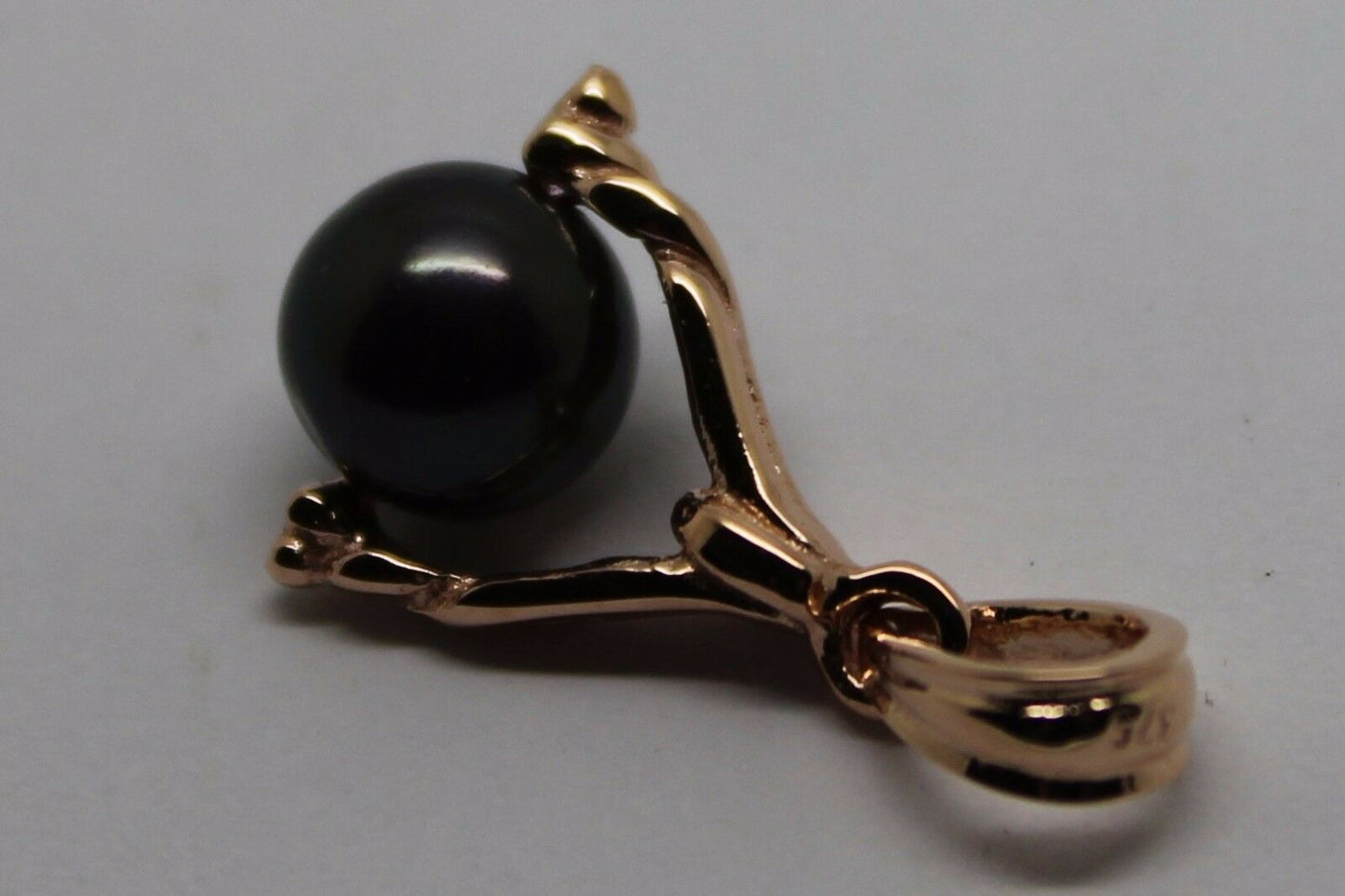 Genuine 9kt 9ct Solid Yellow, Rose & White Gold 7mm Black Pearl Ball Spinner Pendant