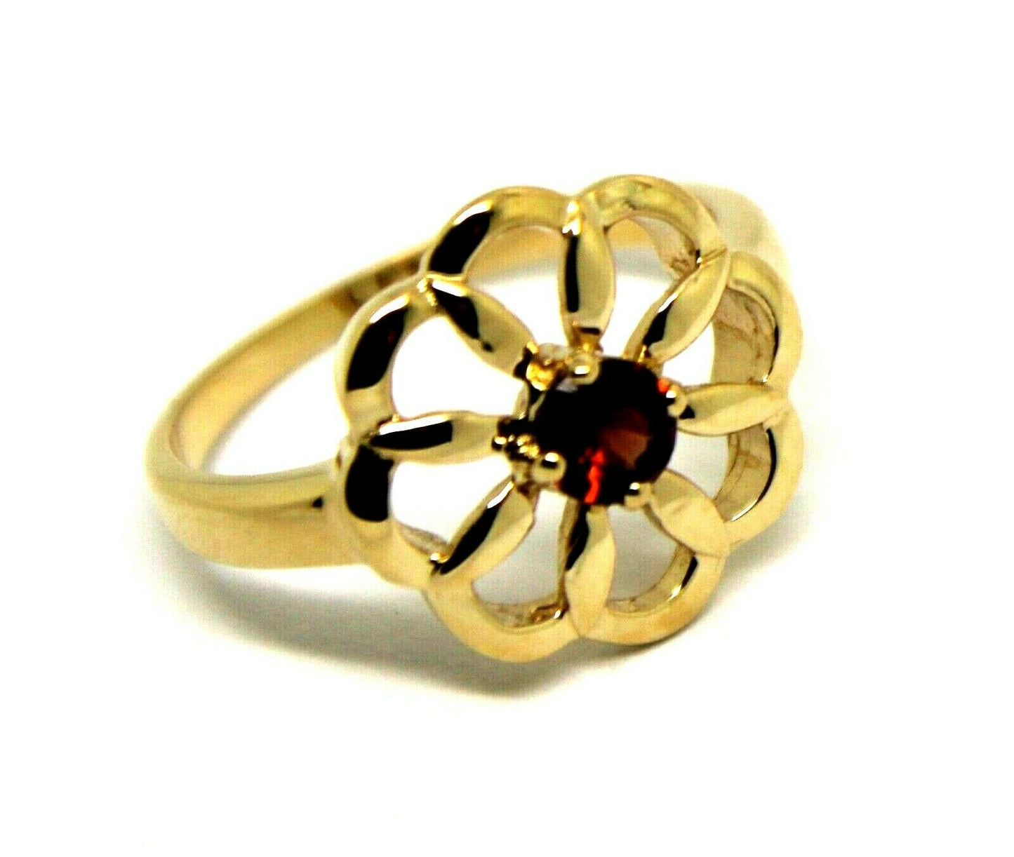 Size Q 9ct Yellow Gold Red Garnet January Birthstone Flower Ring