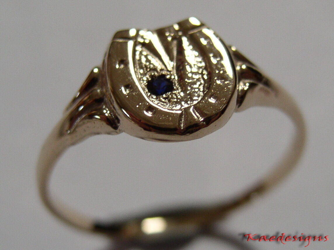 Kaedesigns New Genuine 9ct Yellow, Rose or White Gold Childs Horse Shoe Sapphire Set Ring