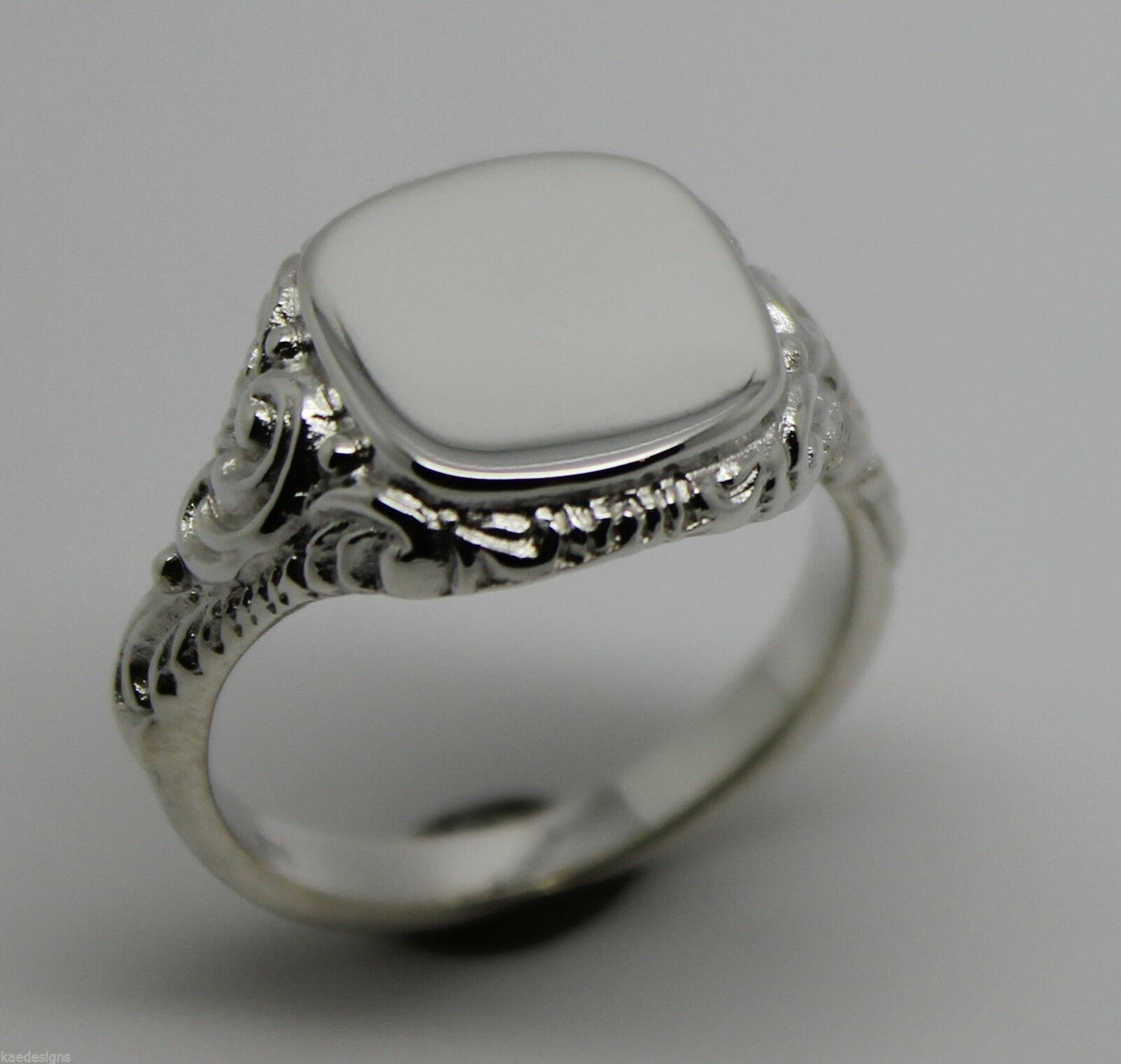 Genuine Mens Sterling Silver Square Engraved Signet Ring - Choose from Ring Sizes Z+1, Z+2 , Z+3, Z+4