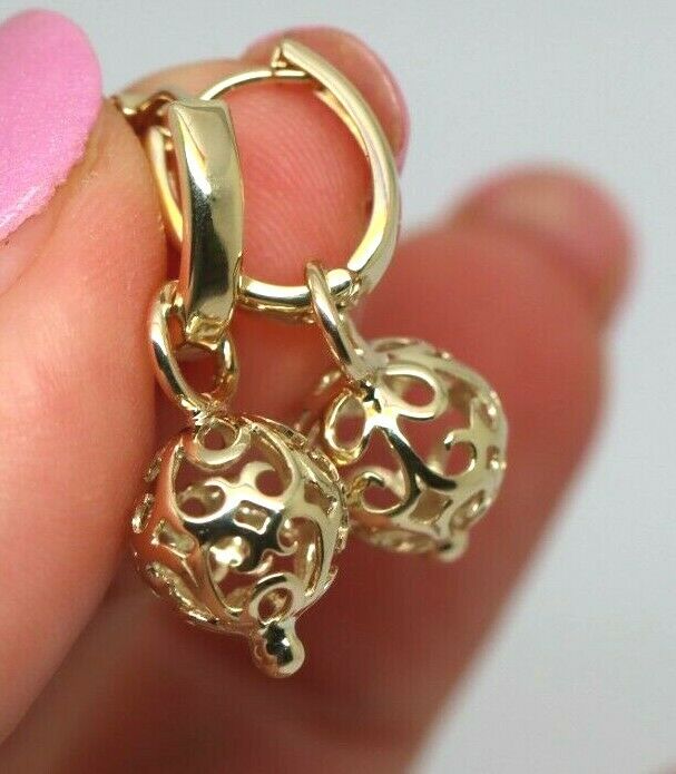 Genuine 9ct 9K Yellow, Rose or White Gold Small Hoop Oval Earrings + 10mm Flower Balls