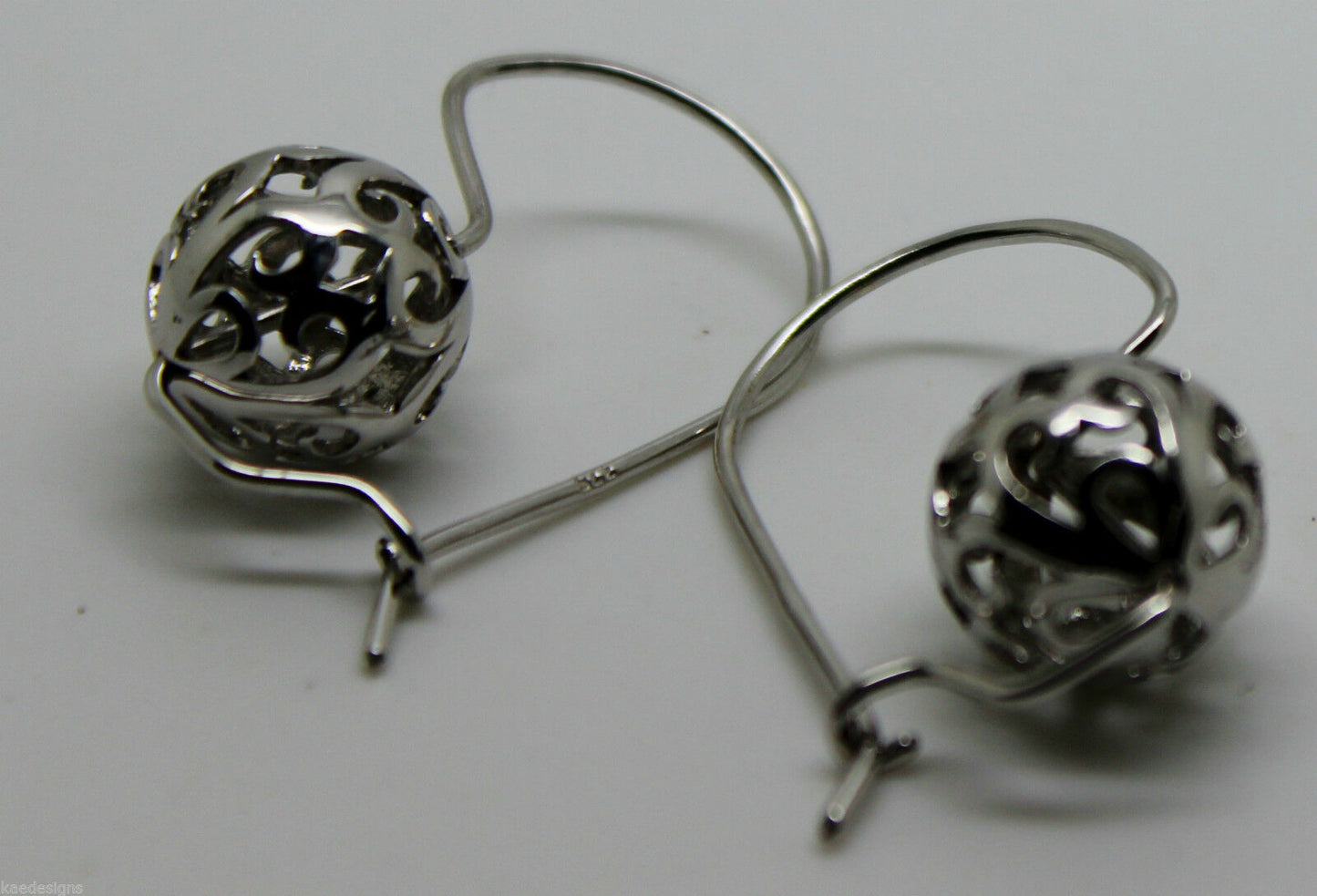 Genuine 9ct 9k 375 White Gold 12mm Ball Drop Filigree Earrings