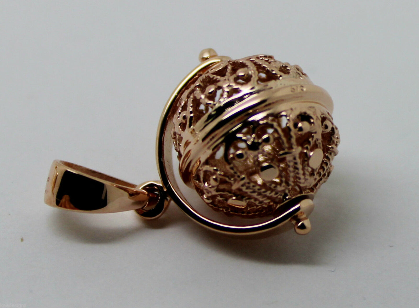 Genuine 9ct Yellow Gold Or White Gold Or Rose Gold 16mm Filigree Ball Spinner Pendant