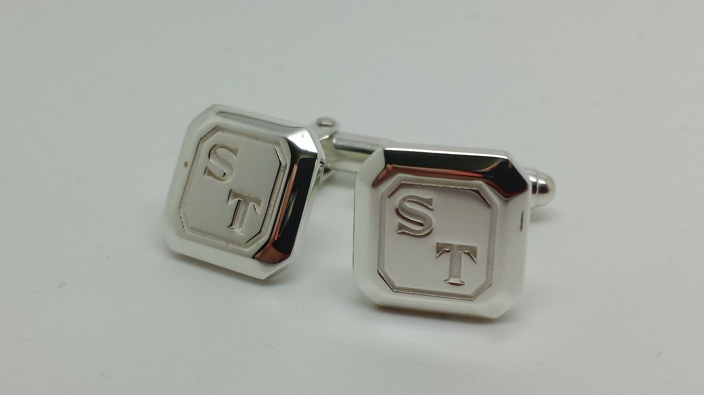 Genuine 9ct 9K Full Solid Custom Made Heavy Engraved Cufflinks White Gold