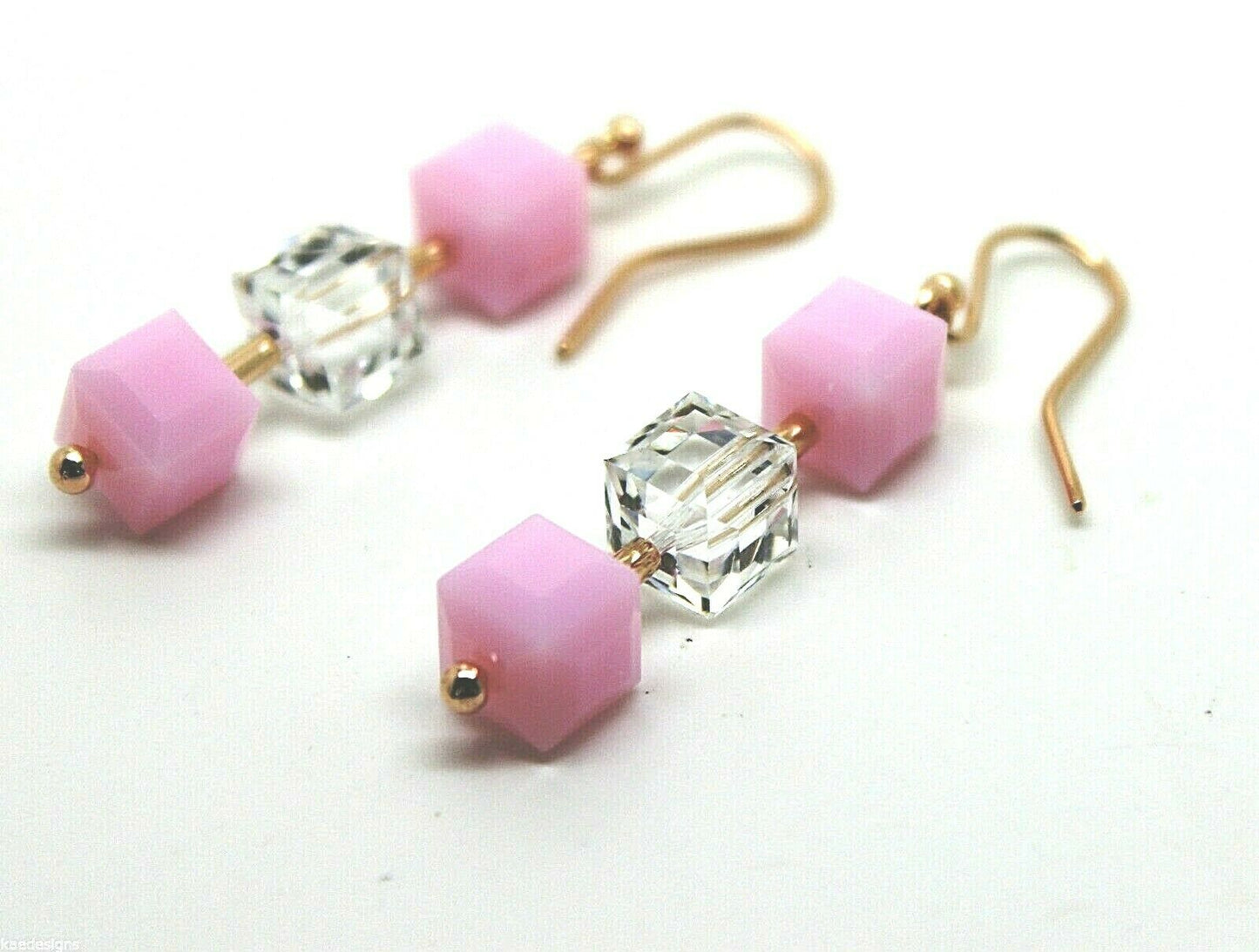 Genuine 9ct 9k 375 Rose Gold 8mm Rose Drop Pink & Crystal Earrings
