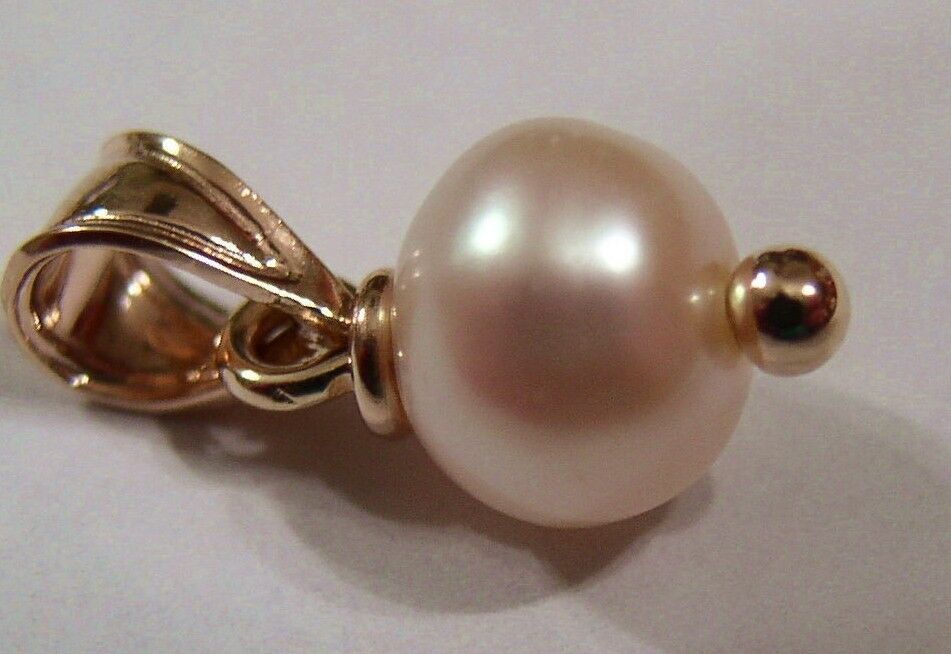 Genuine 9k 9ct Solid Yellow, Rose or White Rose Gold Pink / White Ball Pearl Pendant Charm