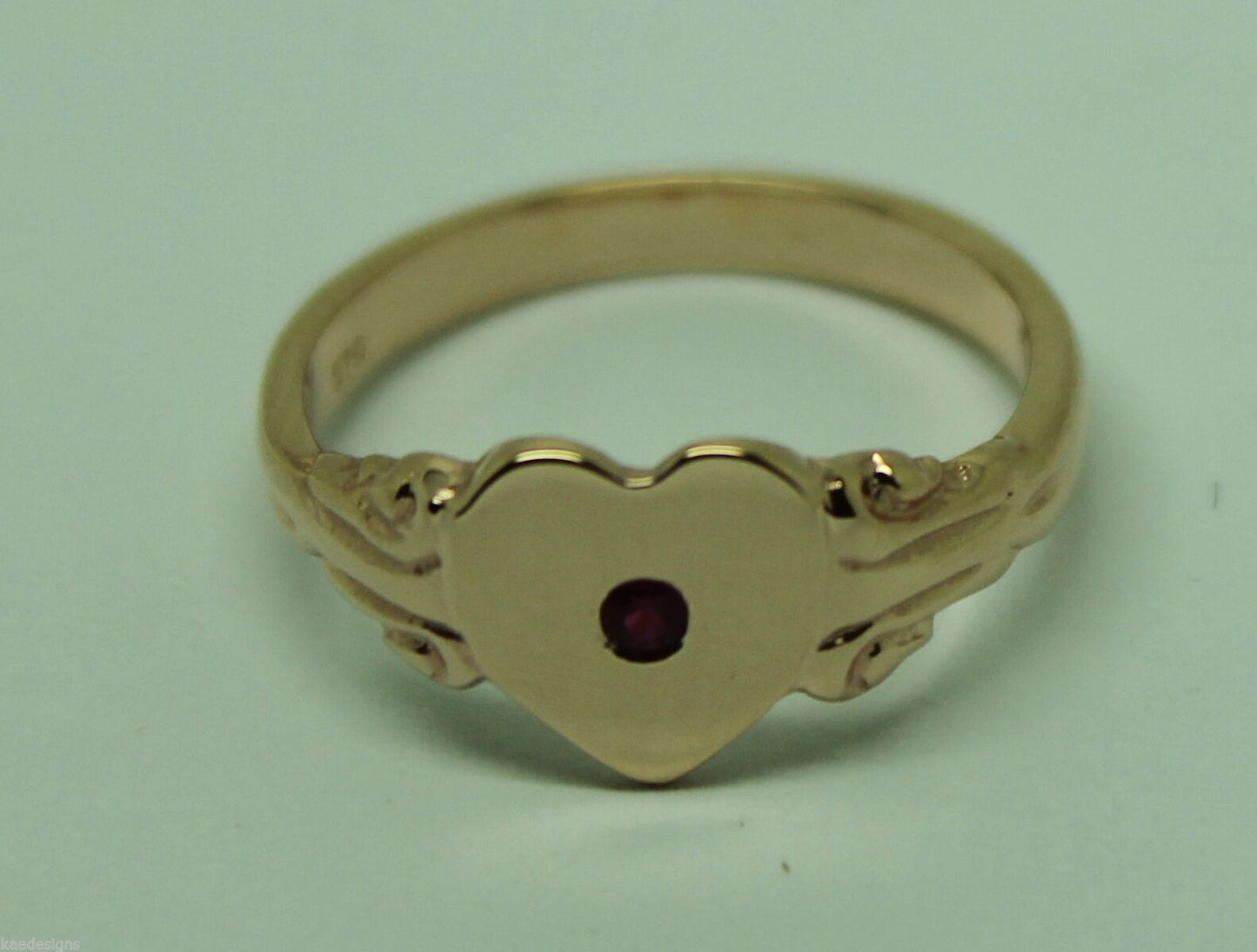 Size J, Genuine Solid 9ct 9Kt Yellow, Rose or White Gold Ruby Stone Heart Signet Ring -July Birthstone