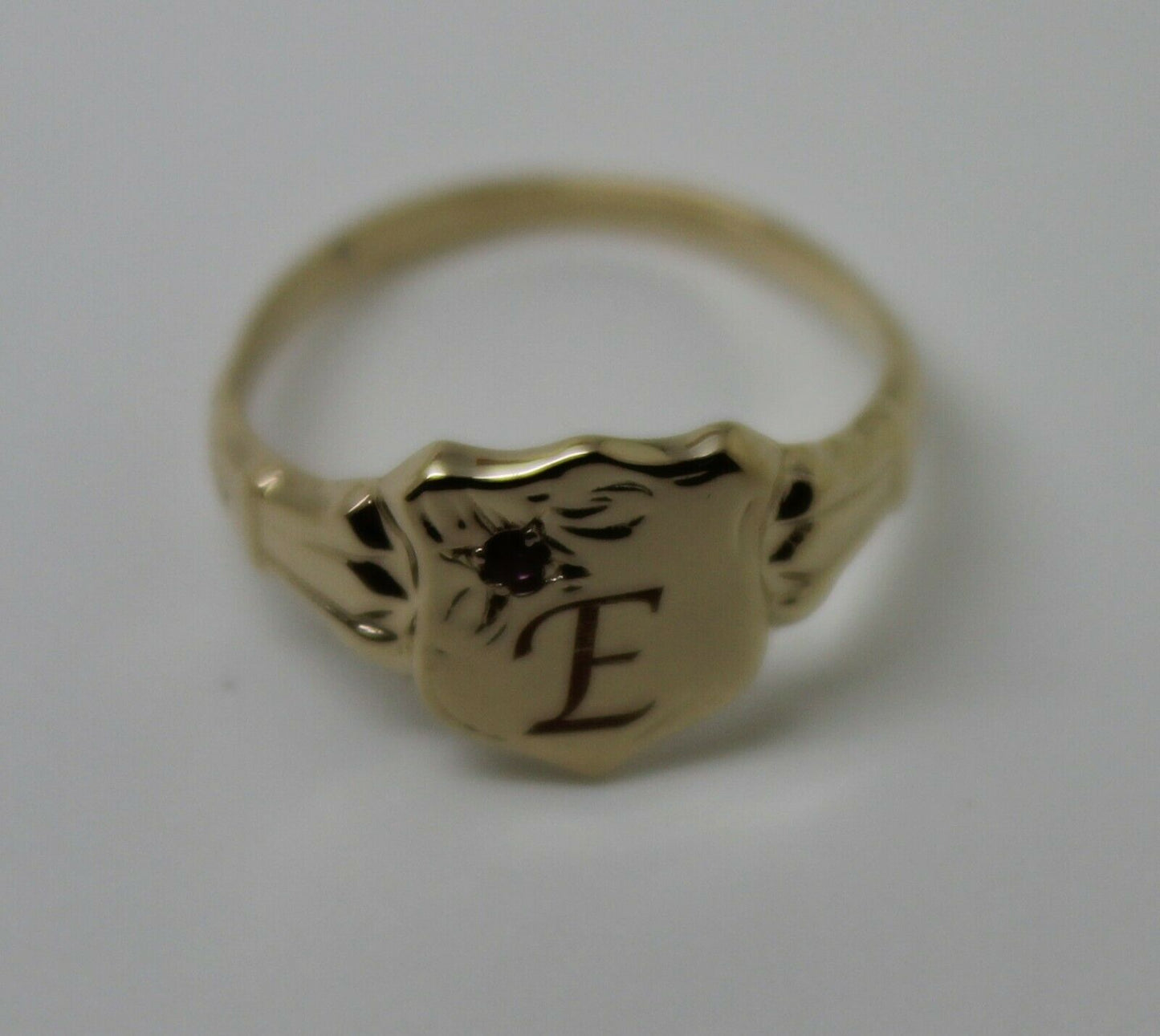 Genuine 9ct Small Yellow Gold Amethyst Shield Signet Ring + Engraving Of One Initial - Choose your size