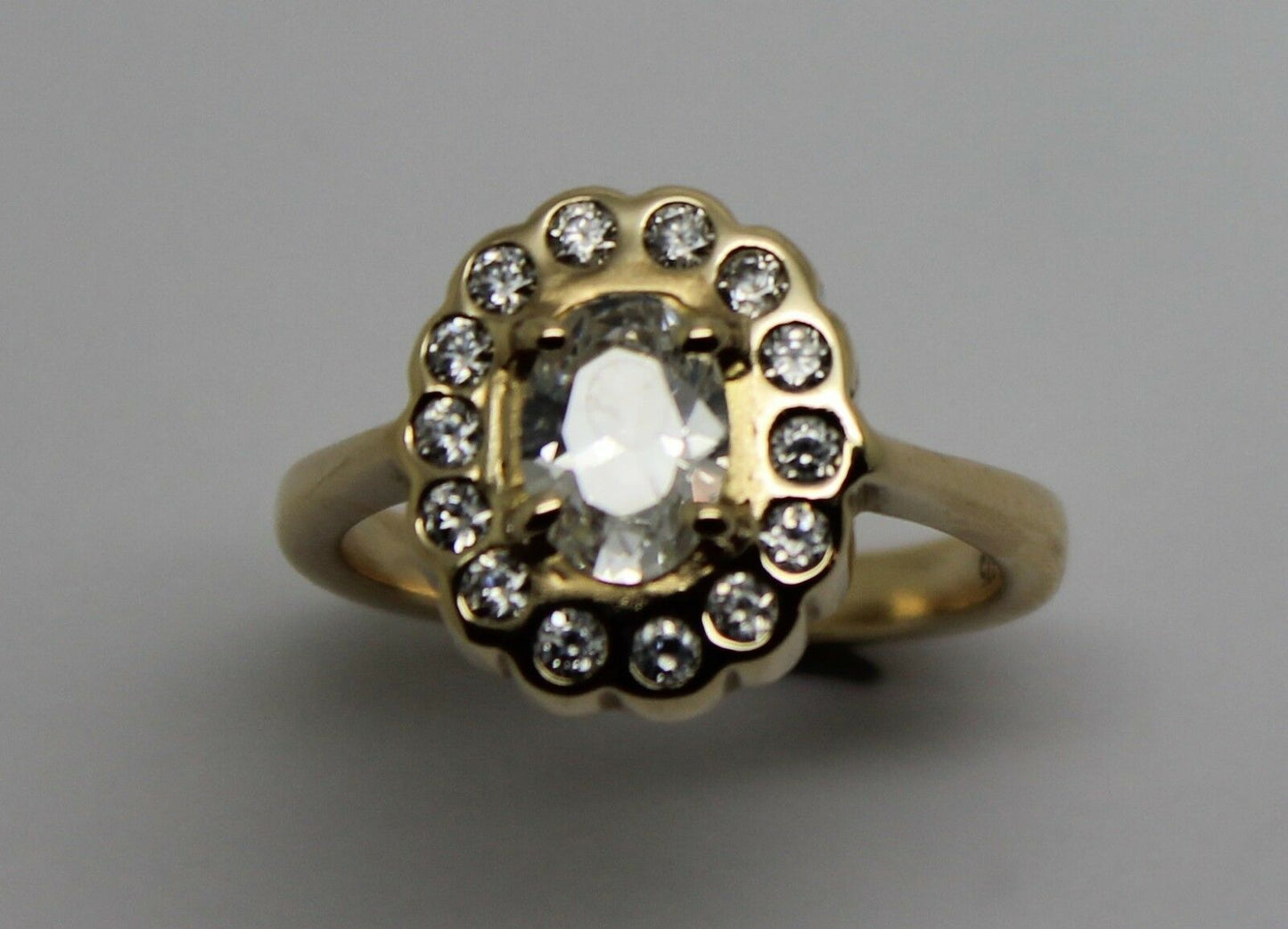 Size L Genuine 9ct Yellow Gold Oval Cubic Zirconia Ring