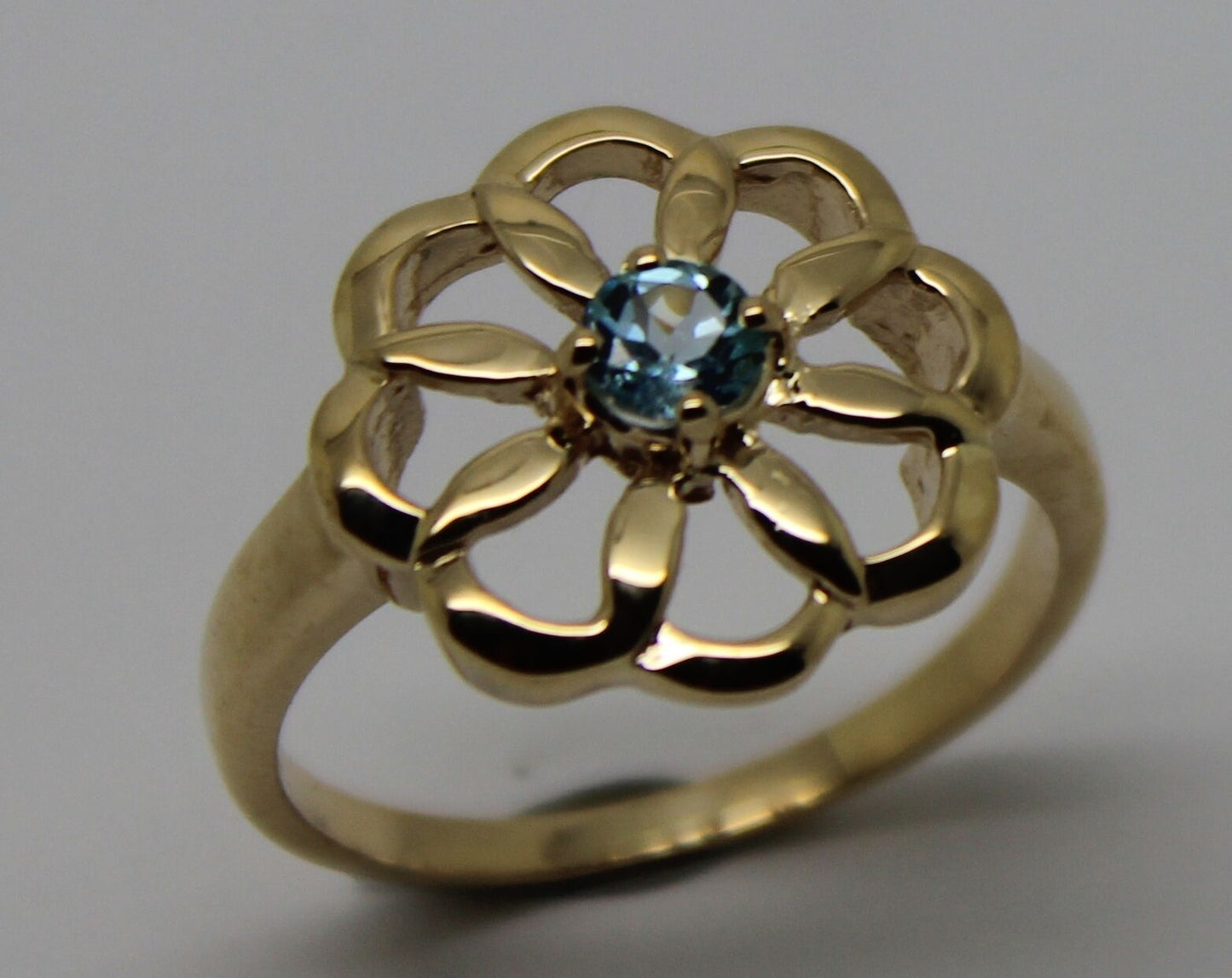 Genuine 9ct 9K 375 Yellow, Rose or White Gold Blue Topaz November Stone Flower Ring - Choose your ring size from H to P