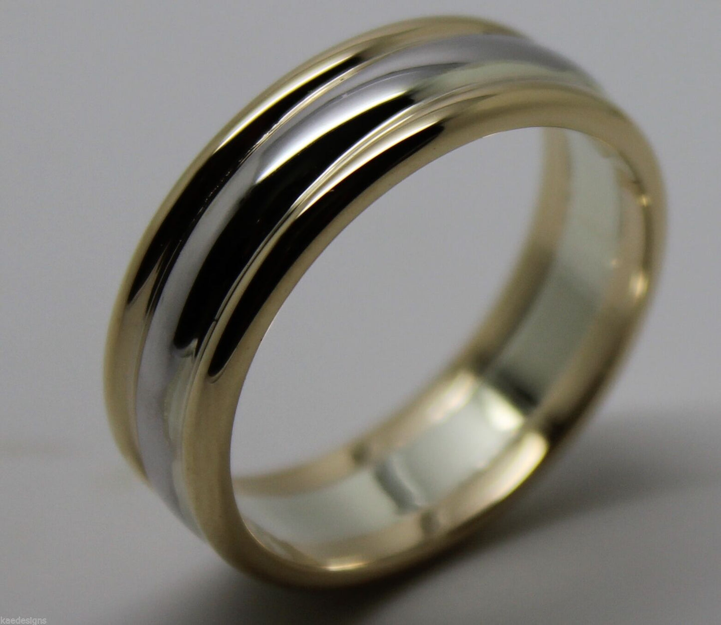 Genuine Full Solid 9ct White & Yellow Gold Heavy Band Ring Size X
