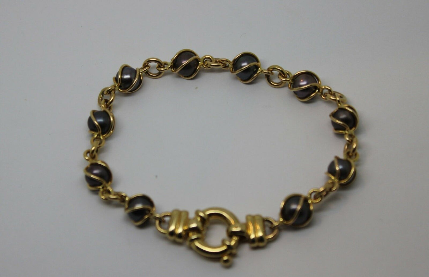 Genuine 9kt 9ct Yellow, Rose or White Gold Bolt Ring Freshwater Black Pearl Bracelet