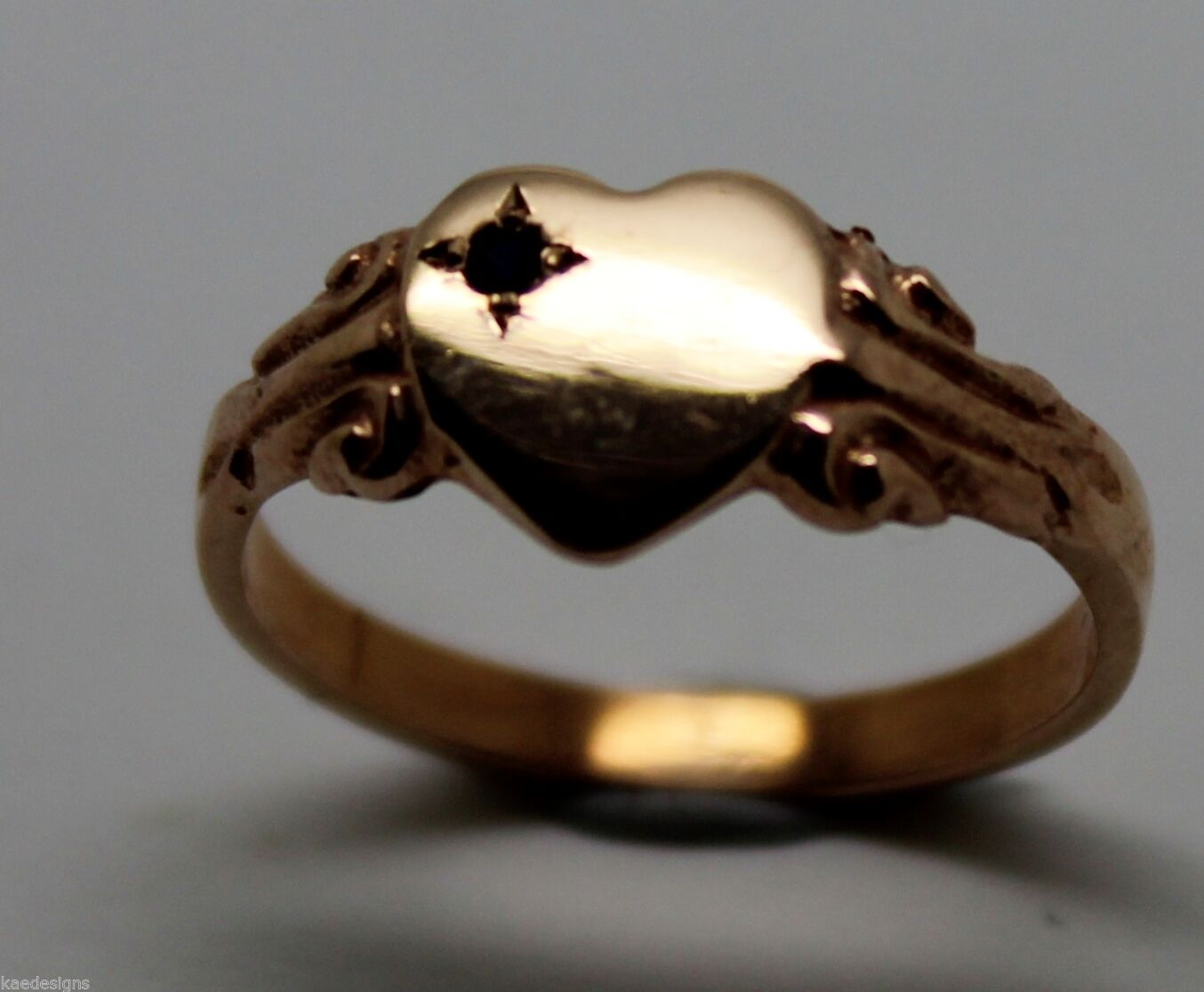 Genuine 9ct Yellow, Rose or White Gold Blue Sapphire Heart Signet Ring