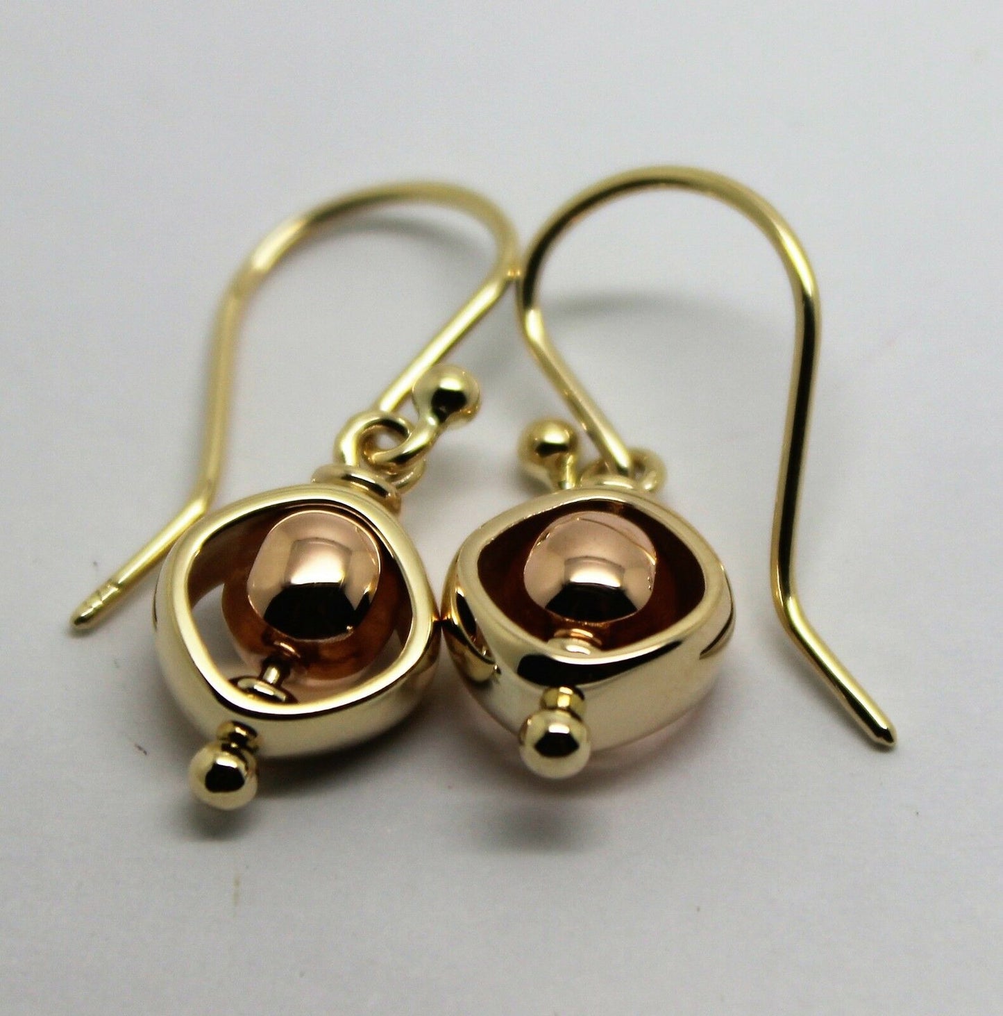 Genuine New 9k 9ct Rose & Yellow Gold Spinning Belcher Ball Earrings