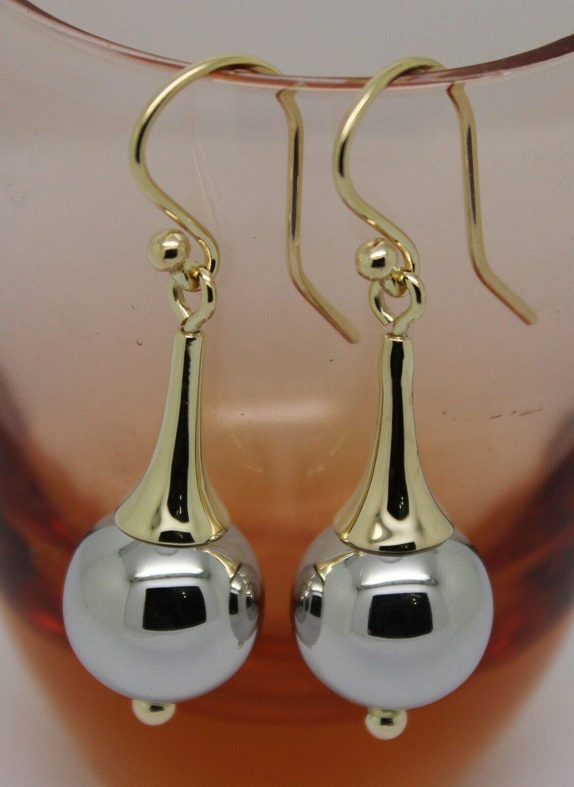 Genuine 9ct 9k 375 Two Tone Yellow & White or Rose & White Gold 12mm Ball Drop Earrings