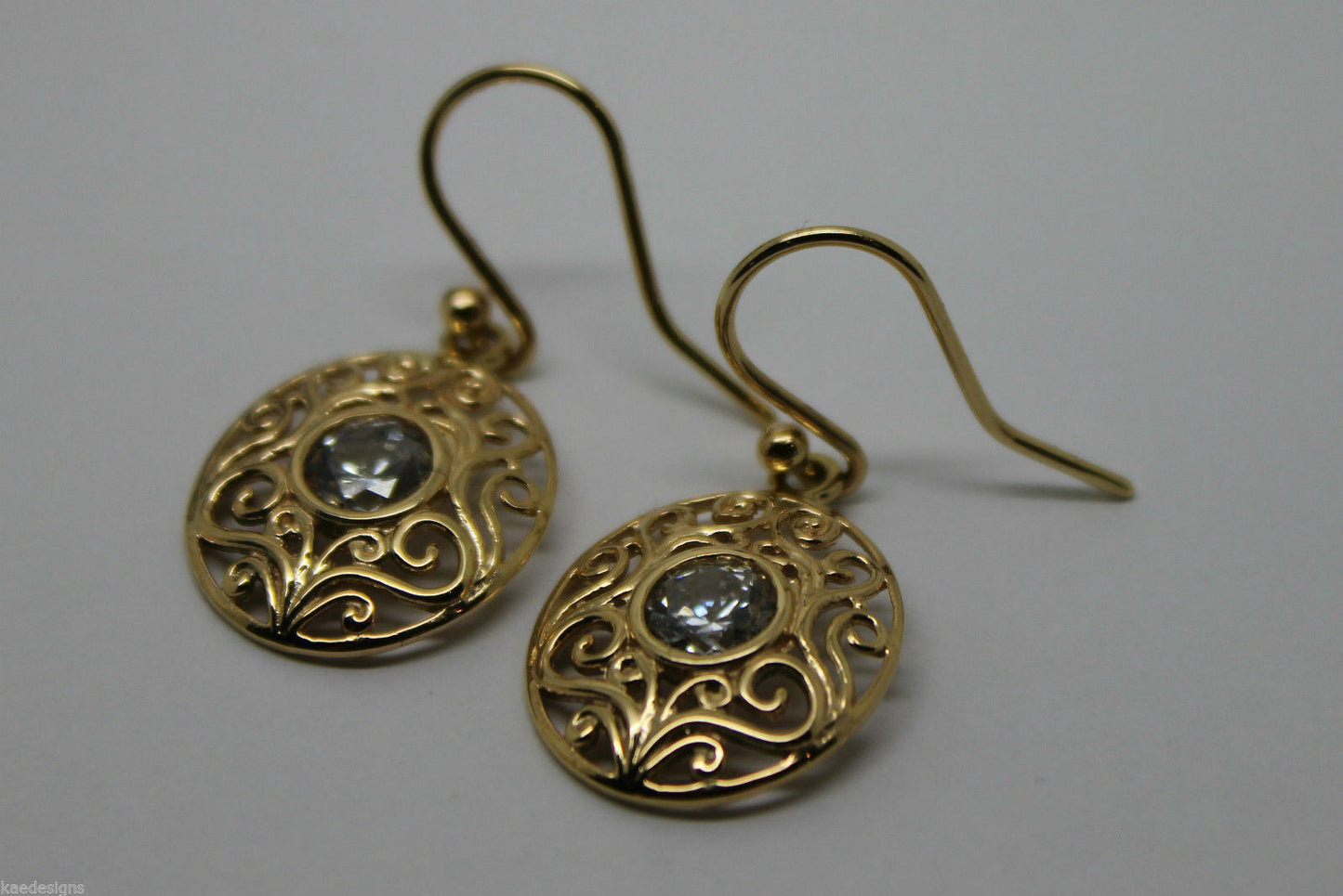 Genuine 9ct Solid Yellow Gold Stone Set Filigree Oval Hooks Earrings