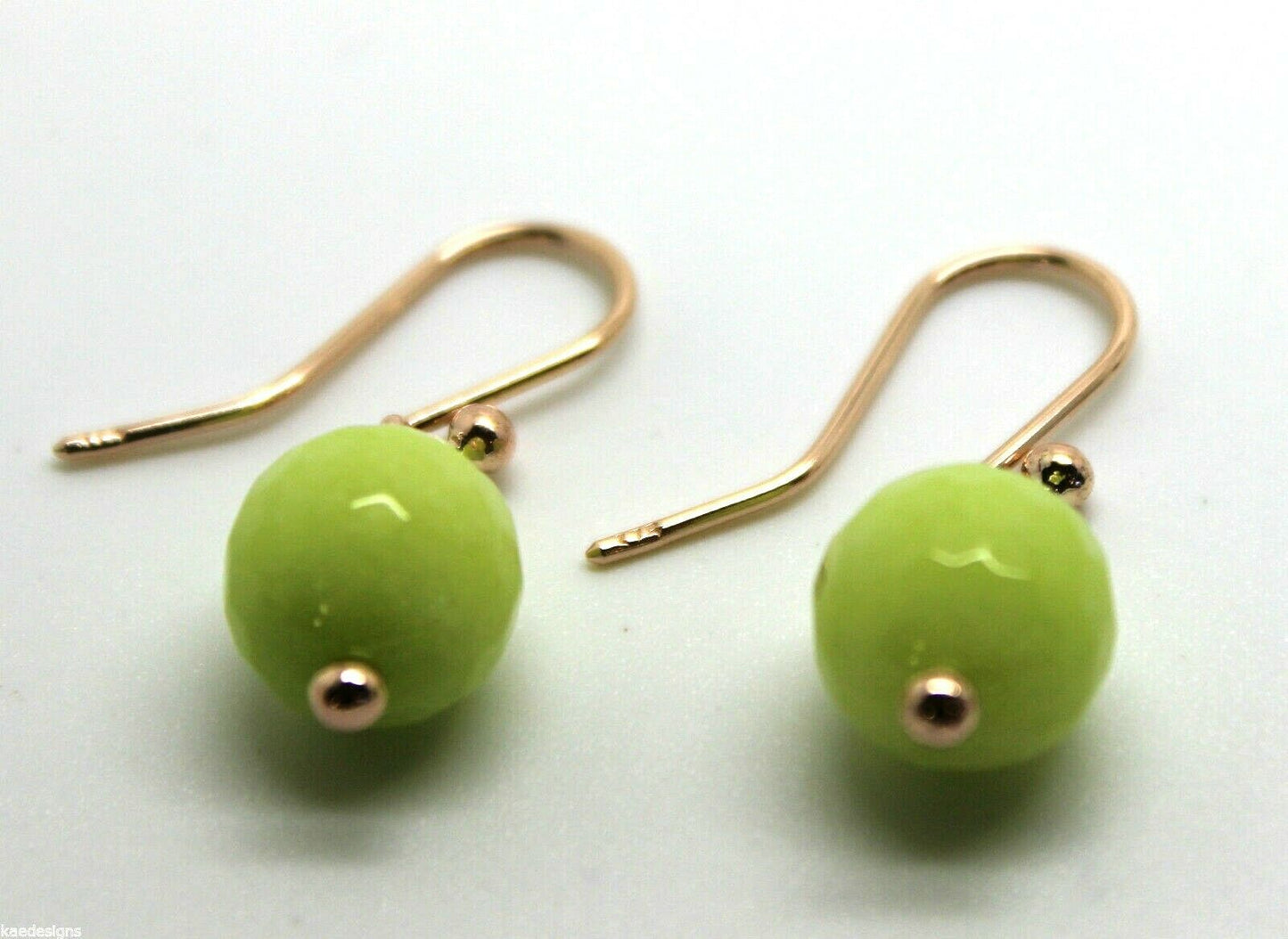 Genuine 9ct 9k 375 Rose Gold 10mm Agate Lime Faceted Ball Earrings