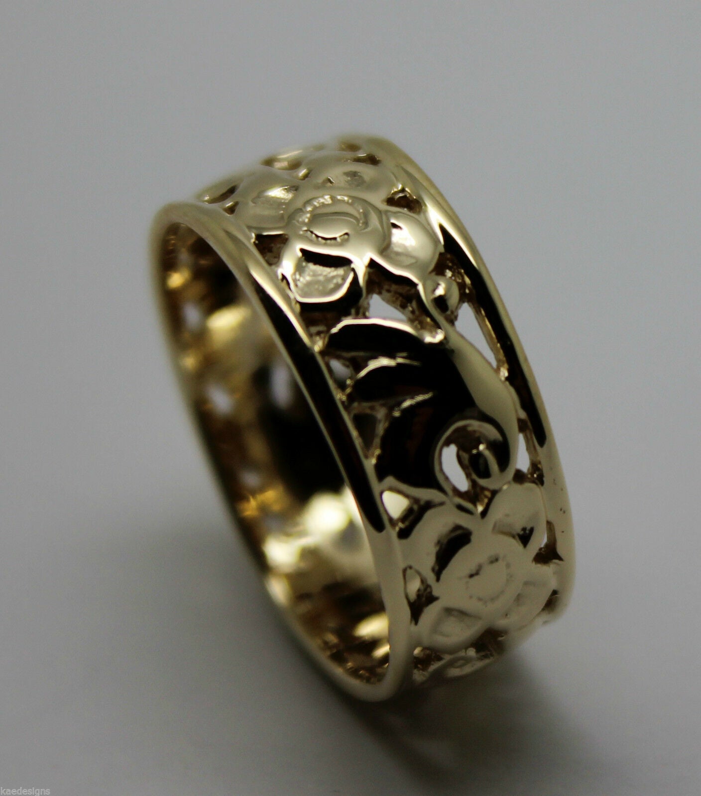 Size M - Kaedesigns, New Genuine Solid 9ct 9K Yellow, Rose and White Gold Filigree Ring 275A