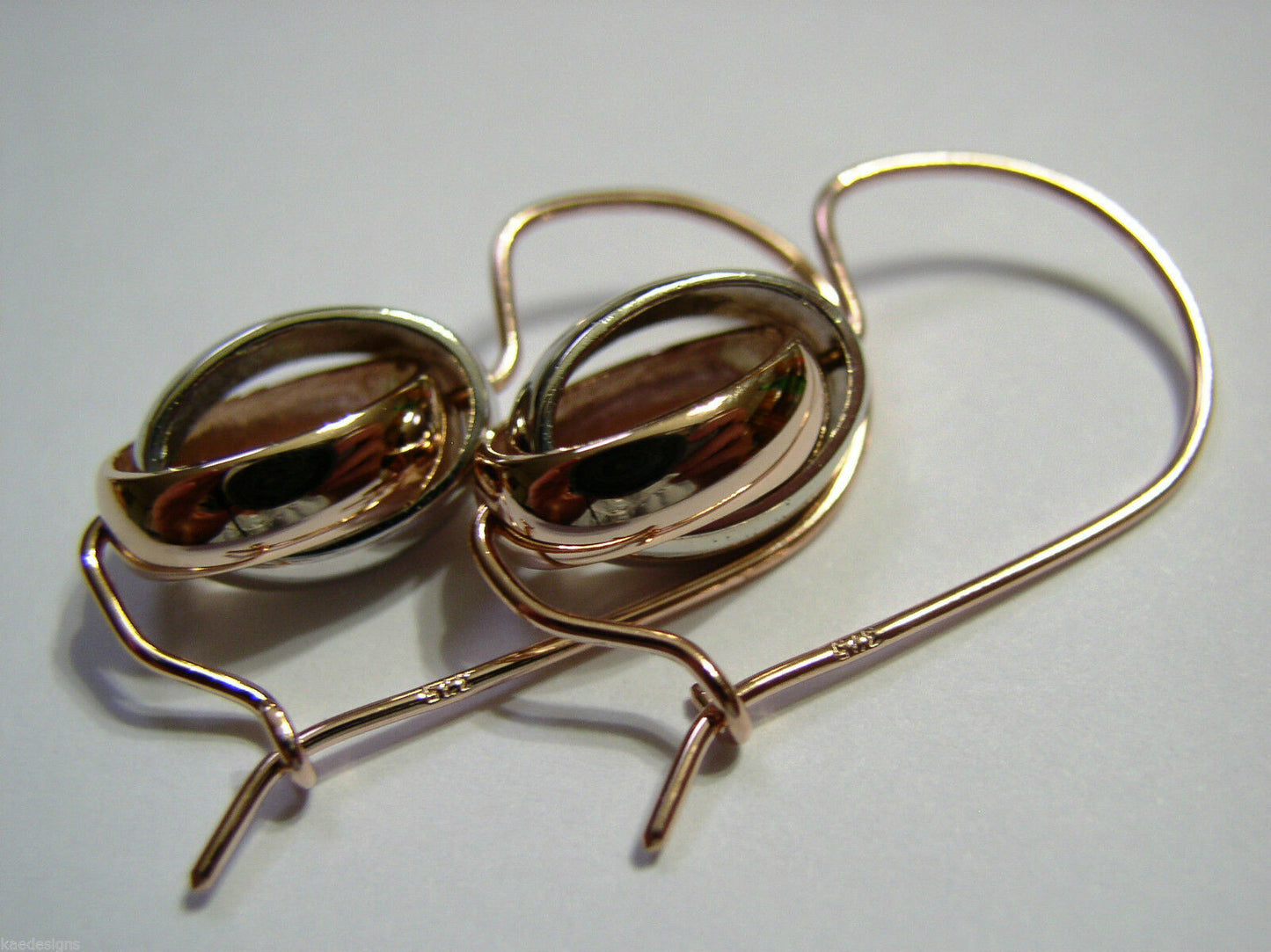 Genuine 9ct 9kt Rose And White Gold Spinning Oval Belcher Earrings