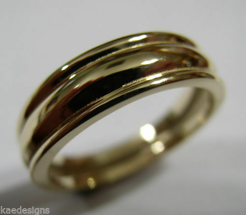 Kaedesigns, New 9ct 9kt Full Solid Yellow, Rose Or White Gold Ridged Heavy Dome Ring