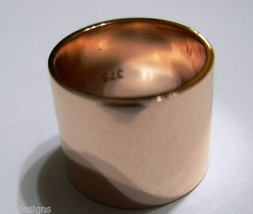 Kaedesigns Size N, Genuine 18 Grams Heavy 9ct Yellow, Rose or White Gold Solid 16mm Wide Band Ring