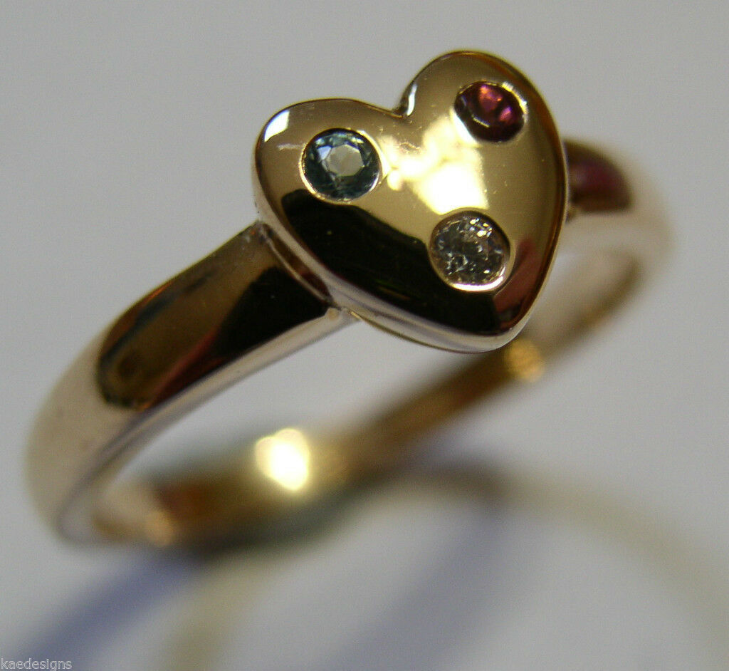 Kaedesigns New Genuine 9ct Yellow Gold Topaz, Tourmaline & Diamond Heart Ring