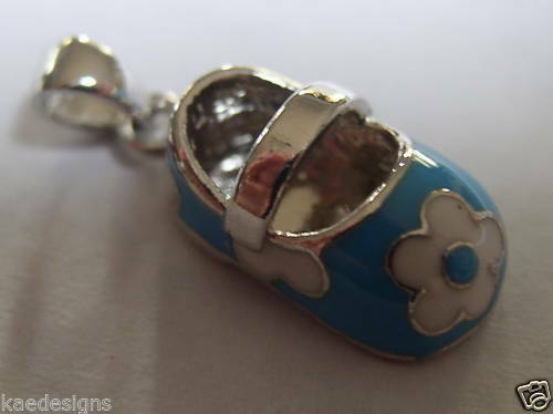 Genuine Sterling Silver Blue Flower Enamel Shoe Charm