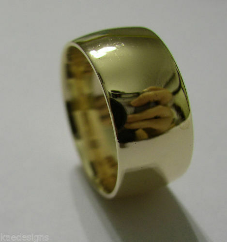 Kaedesigns Genuine SIze Q 9ct 9k Yellow, Rose or White Gold Solid 10mm Wide Dome Ring Comfort