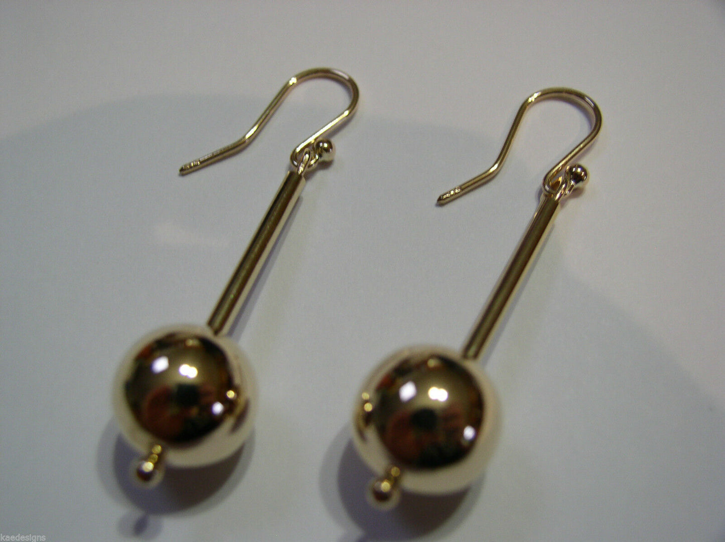Kaedesigns Genuine 9ct 9K Yellow, Rose or White Gold 12mm Euro Ball Drop Earrings