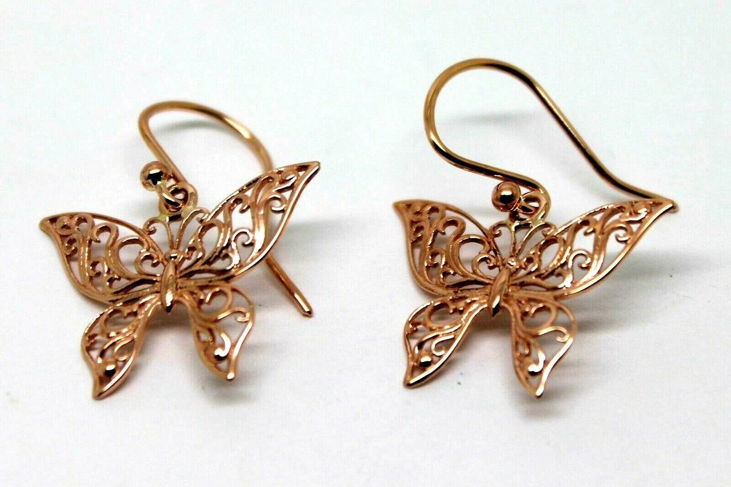 Genuine 9ct 9k 375 Yellow, Rose or White Gold Filigree Butterfly Drop Open Hook Earrings
