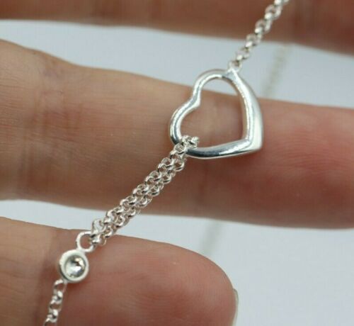 Sterling Silver Open Heart Pendant with Cubic Zirconia Chain Necklace