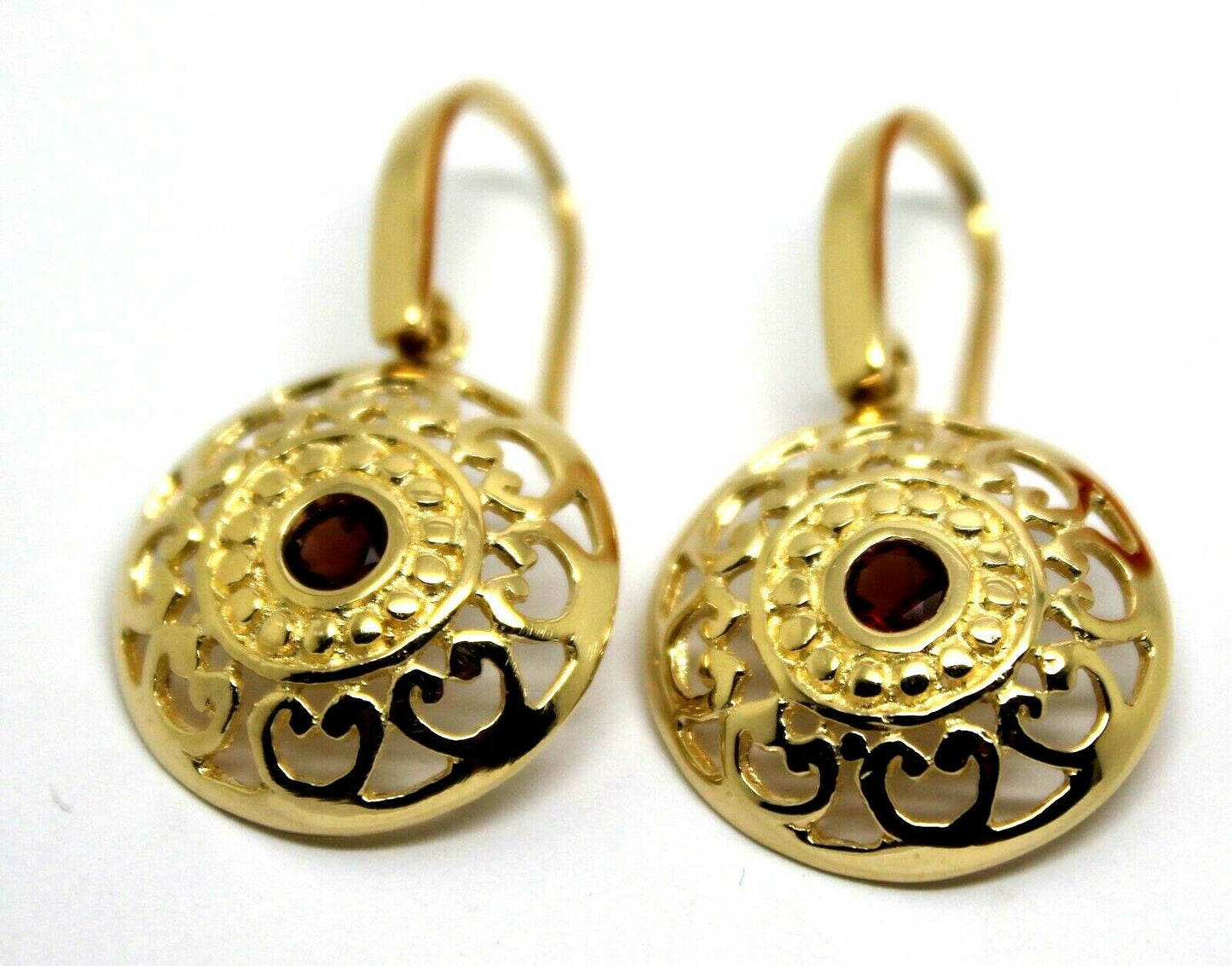 Genuine Heavy 9ct Solid Yellow, Rose or White Gold Antique Red Garnet Filigree Drop Earrings