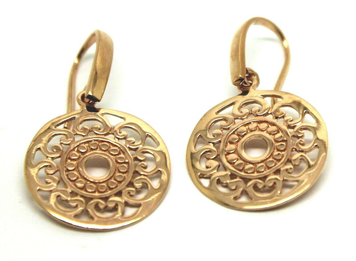 Kaedesigns New Genuine 9ct Yellow, Rose or White Gold Flat Filigree Drop Round Earrings