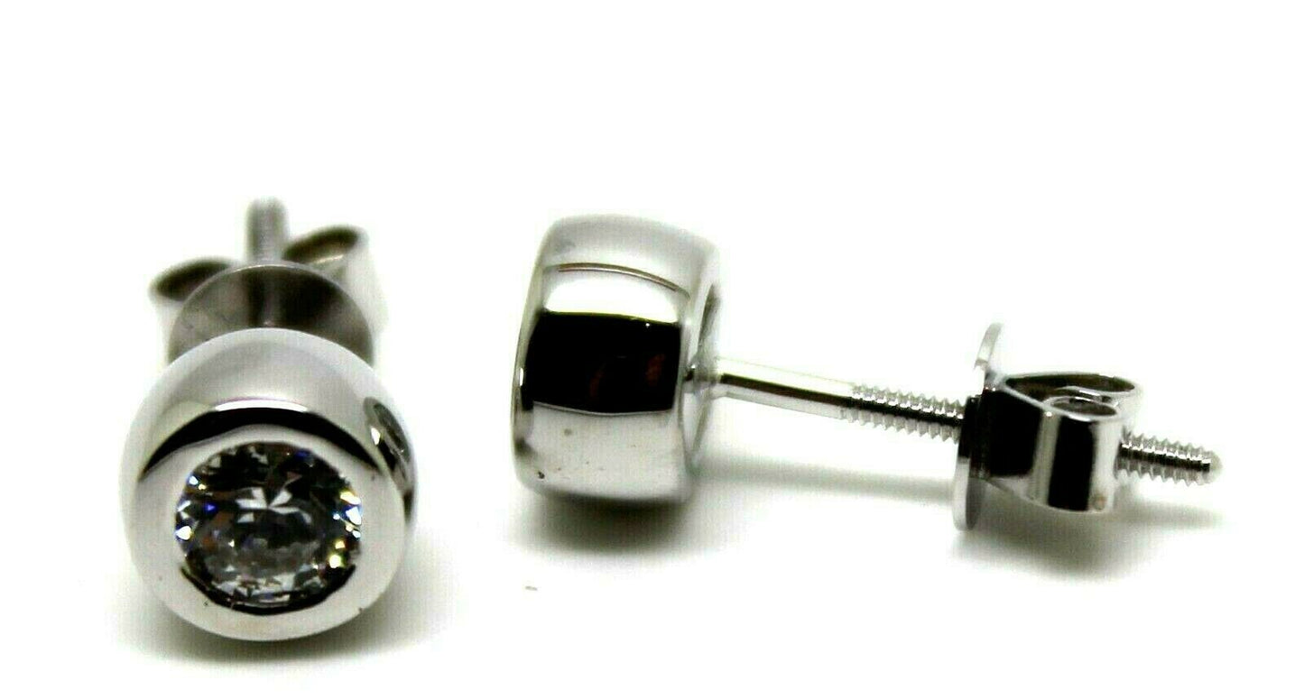 Genuine 9ct 9k White Gold Cubic Zirconia Bezel Stud Screw Earrings -Free Post
