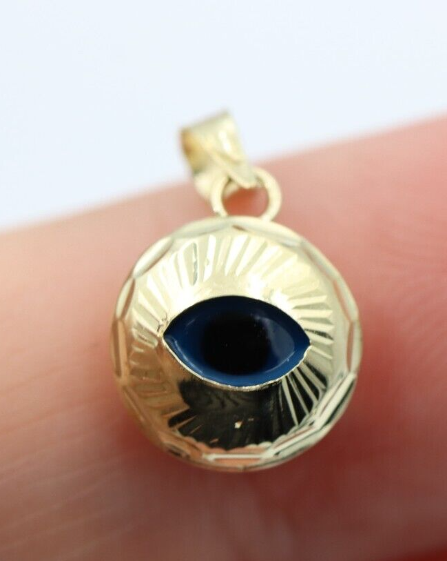 14kt Yellow Gold Tiny factory Greek Evil Eye Charm Good Luck Pendant